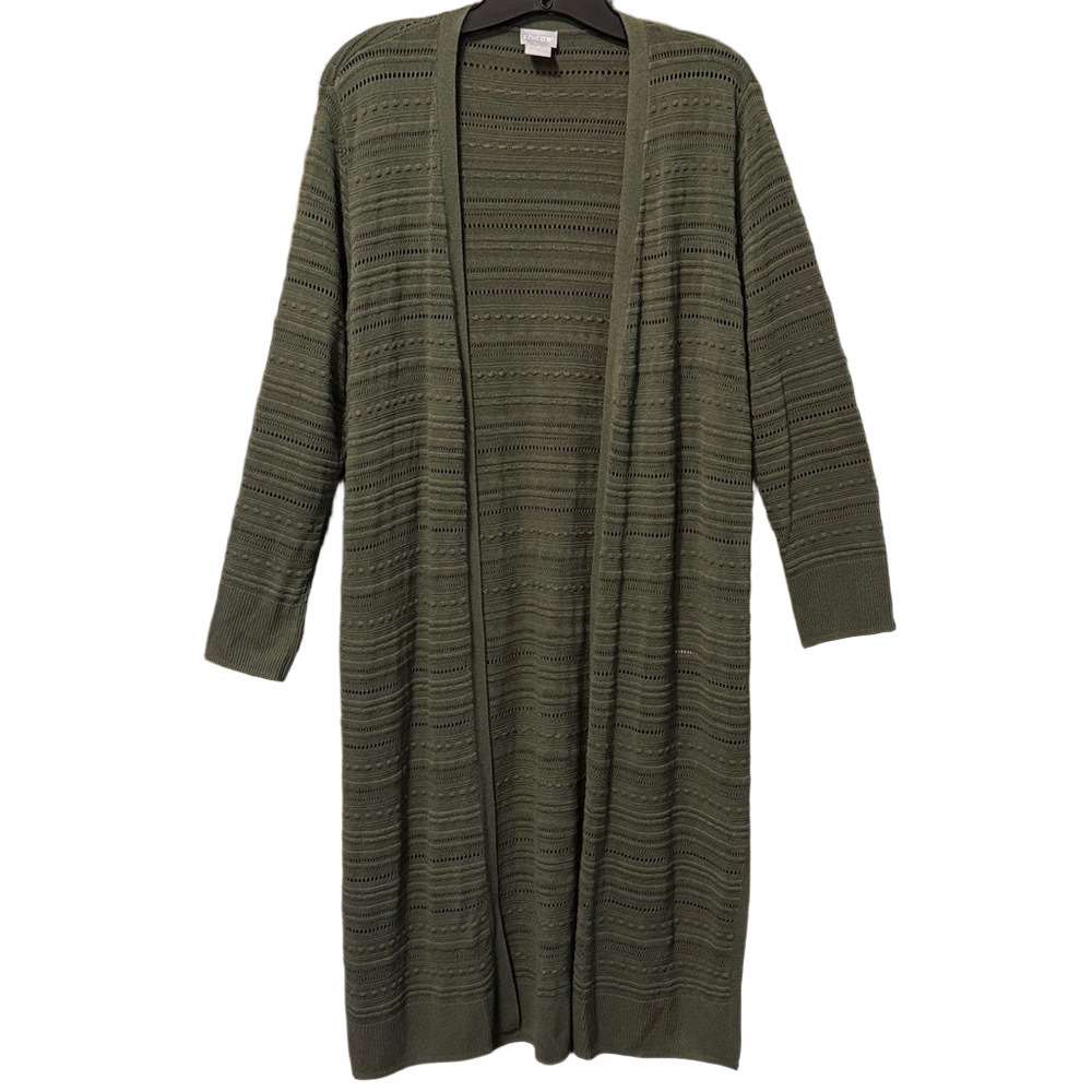 Chico's Lightweight Olive Green Duster Cardigan Sweater NWT